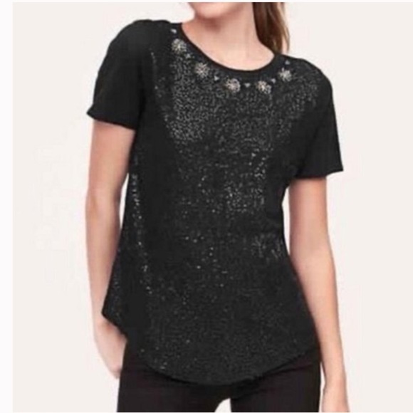 LOFT Tops - Loft Jeweled Neck Sequin Tee